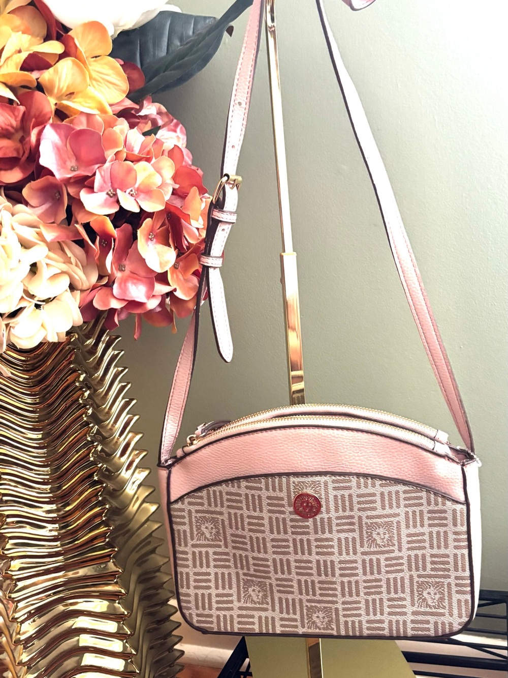 Anne Klein Tile Lion Logo Double Zip Crossbody Bag…. Bundle and save !
